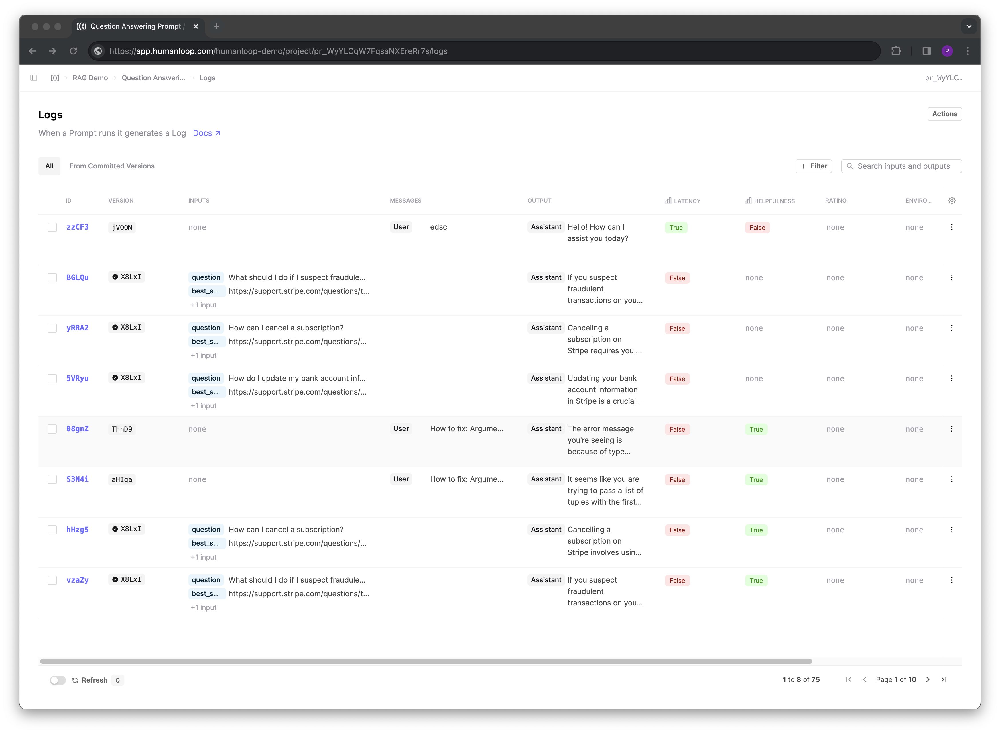 New **All** and From **Committed By Versions** filter tabs on the logs table.
