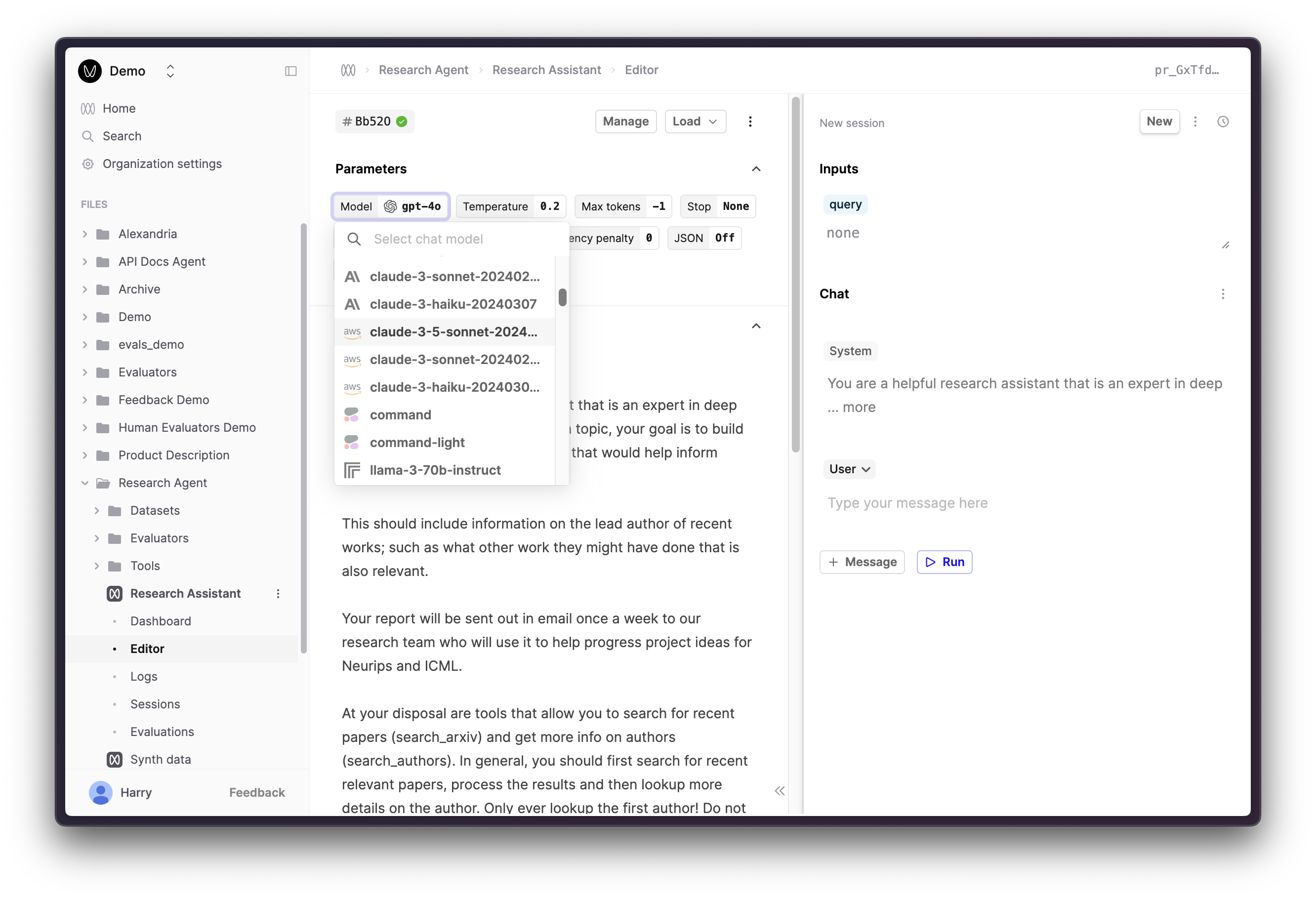 AWS Bedrock Claude models in model selection dropdown in a Prompt Editor on Humanloop