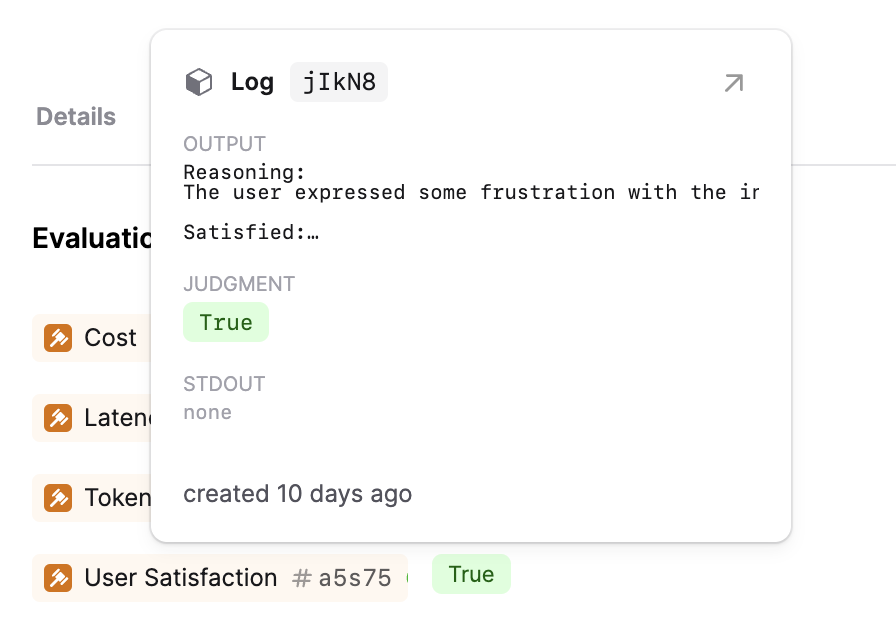 Evaluation popover