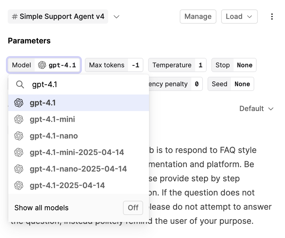 Screenshot showing GPT-4.1
models