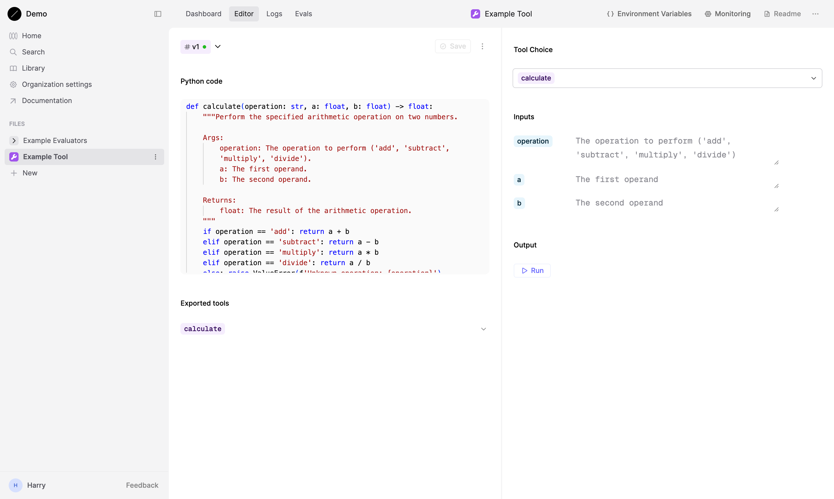 Screenshot showing the Python Tool Editor