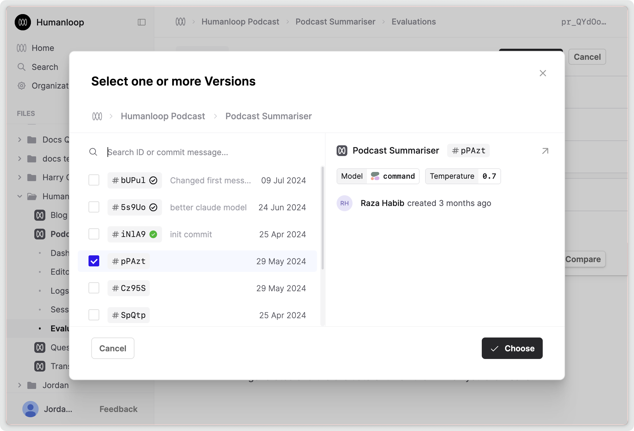 Uncommitted versions in the version picker