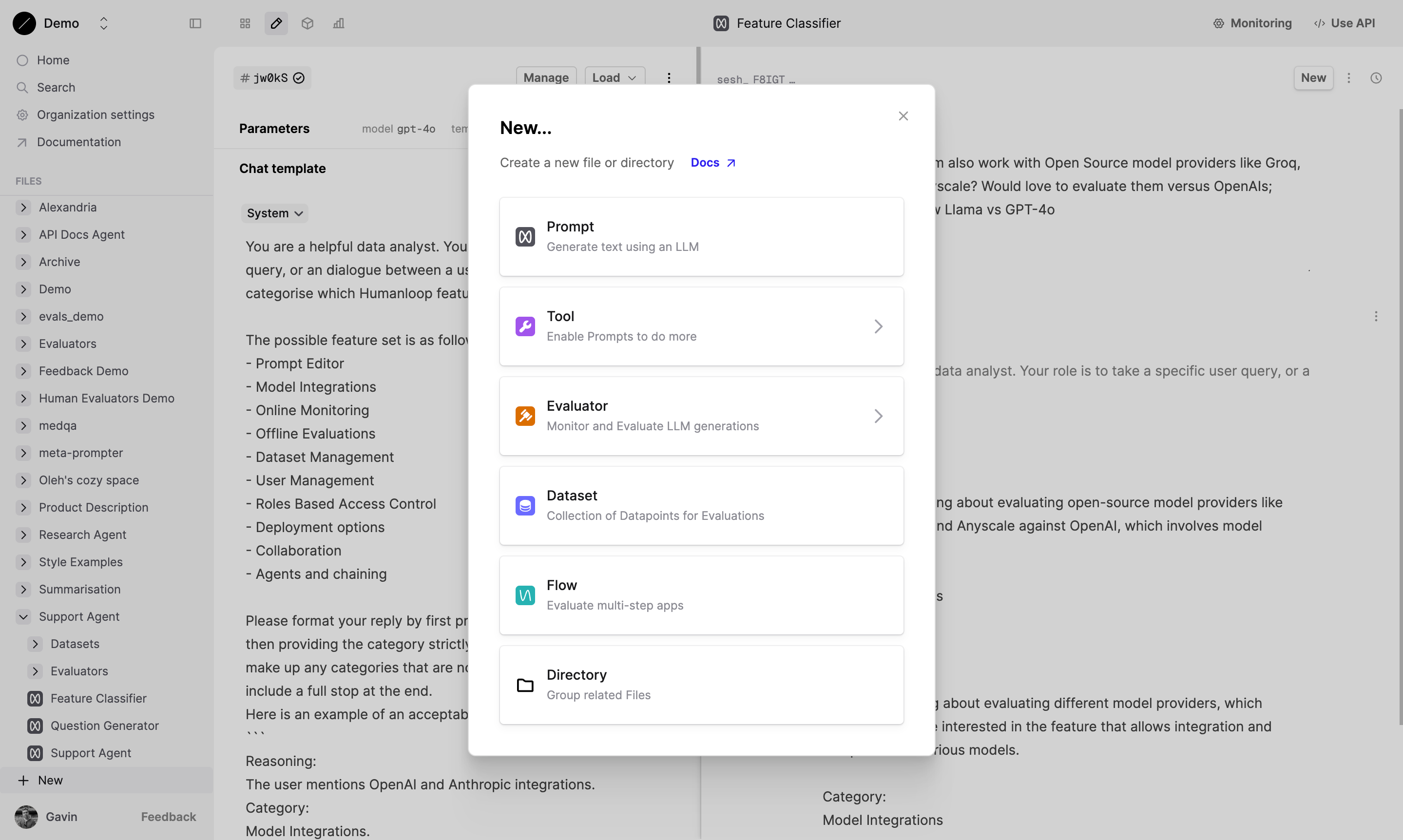 Create a new File from the sidebar on Humanloop.