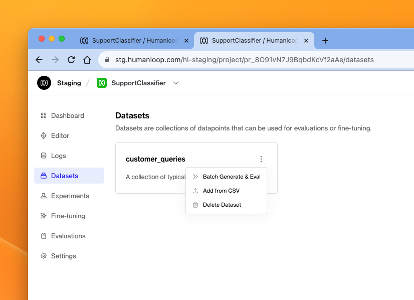 Trigger a batch generation on a dataset from this menu.