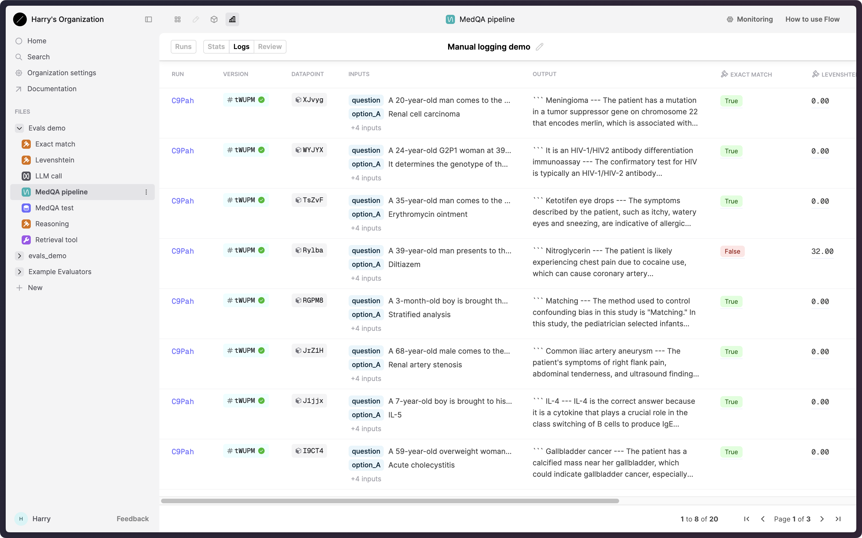 Eval Logs table