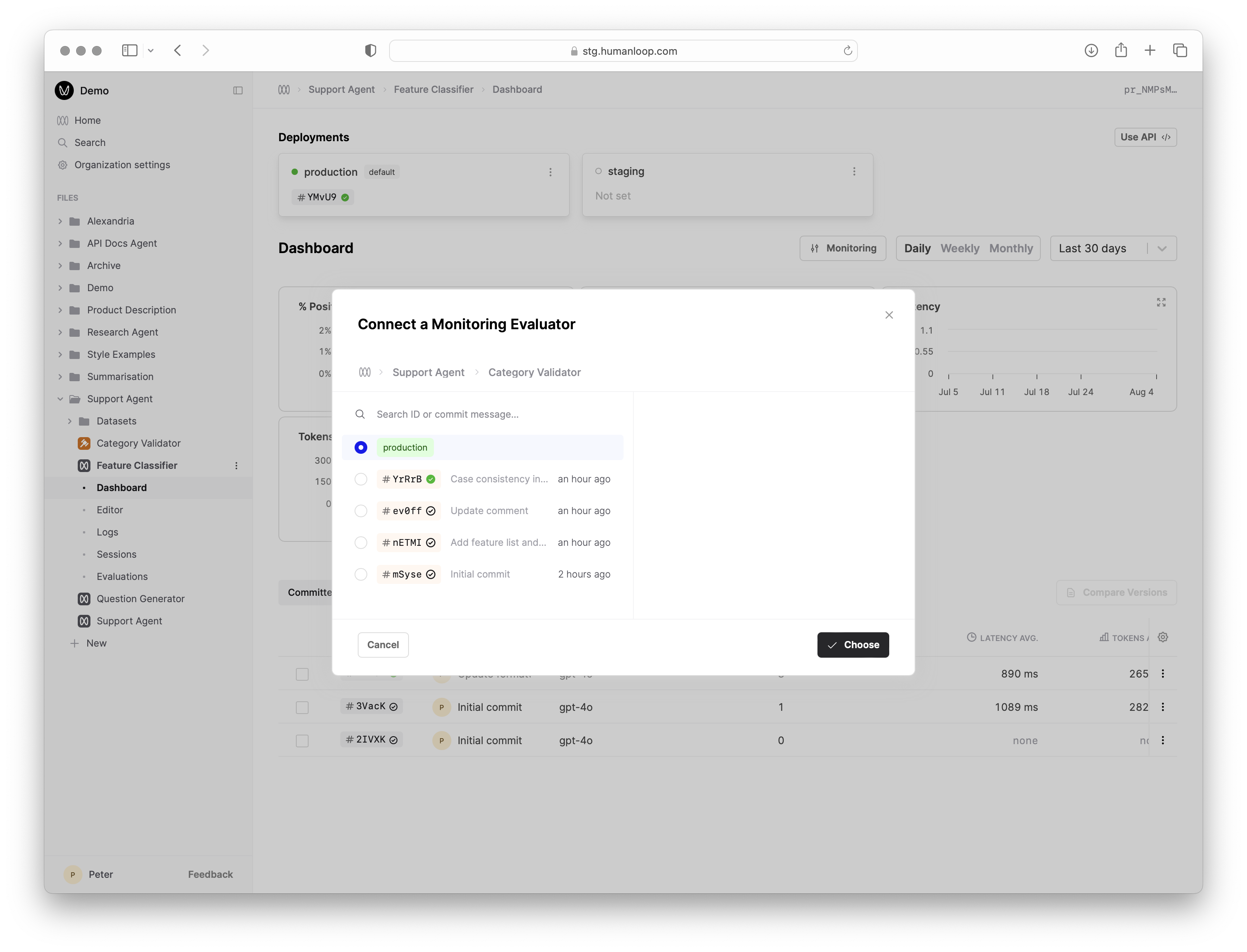 Select Evaluator for monitoring.