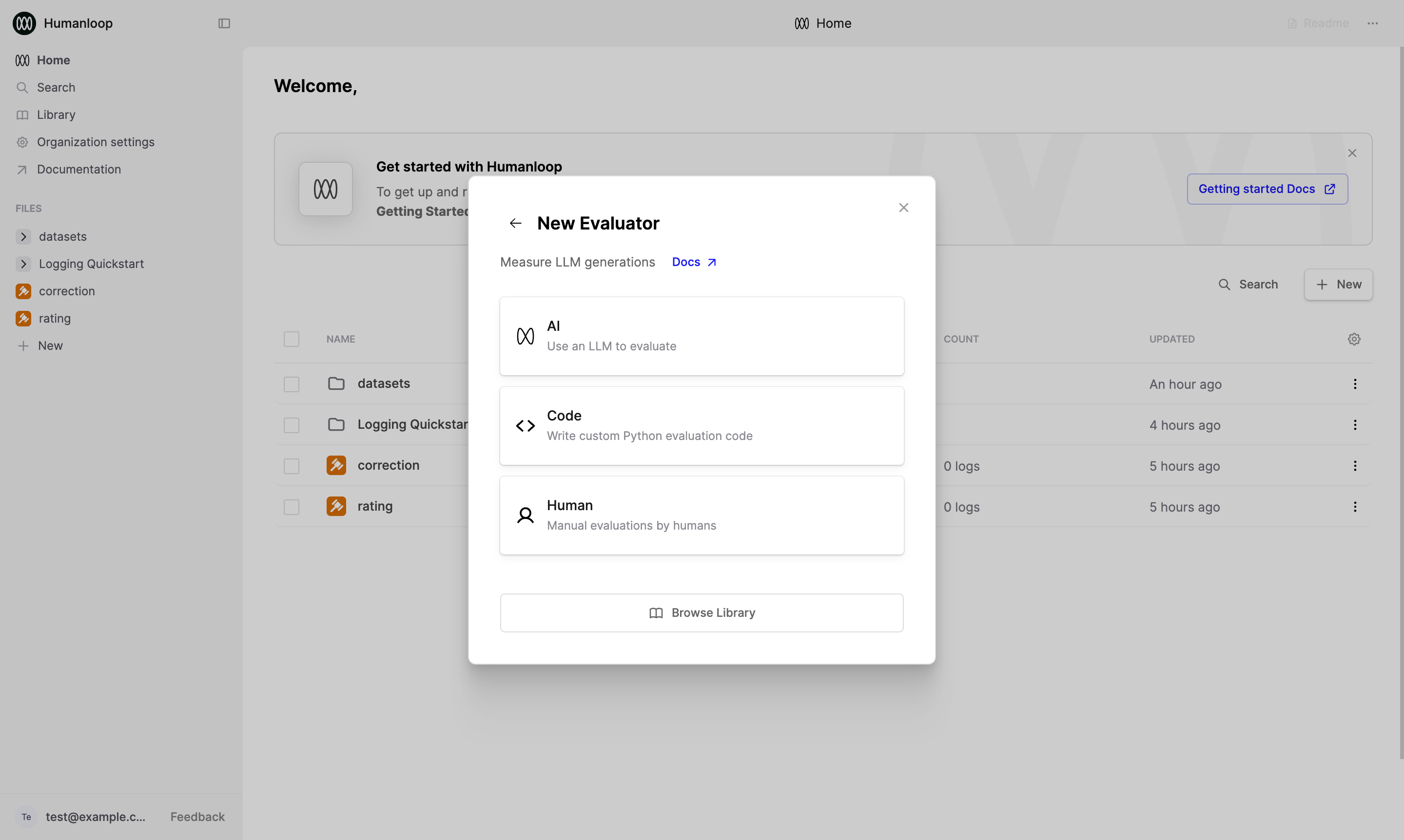 New Evaluator dialog