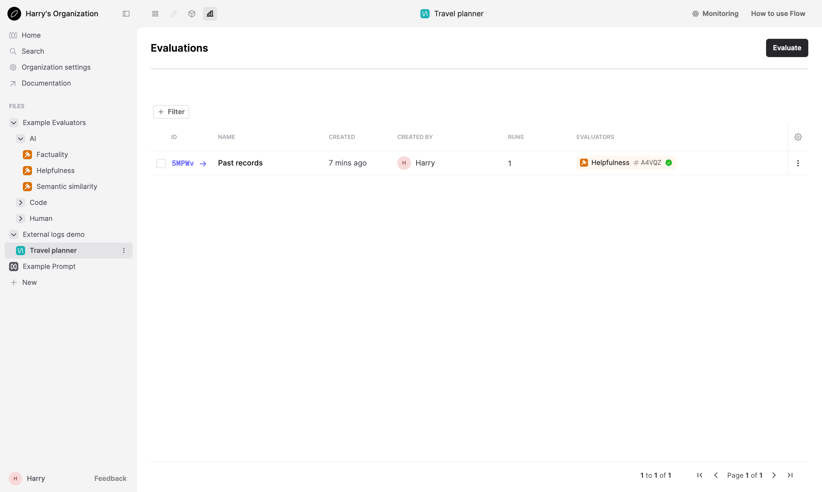 Evaluation on Humanloop