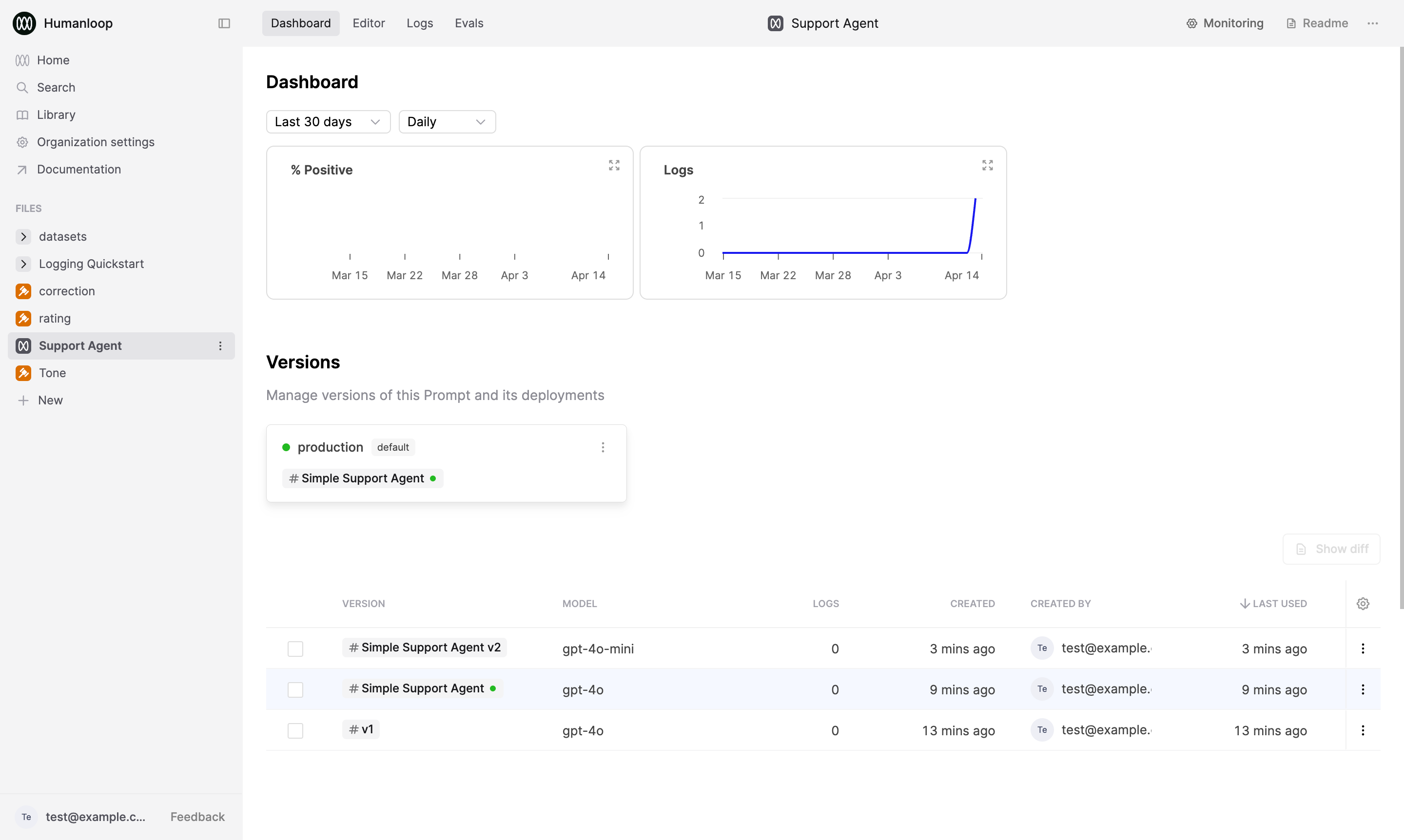Support agent dashboard