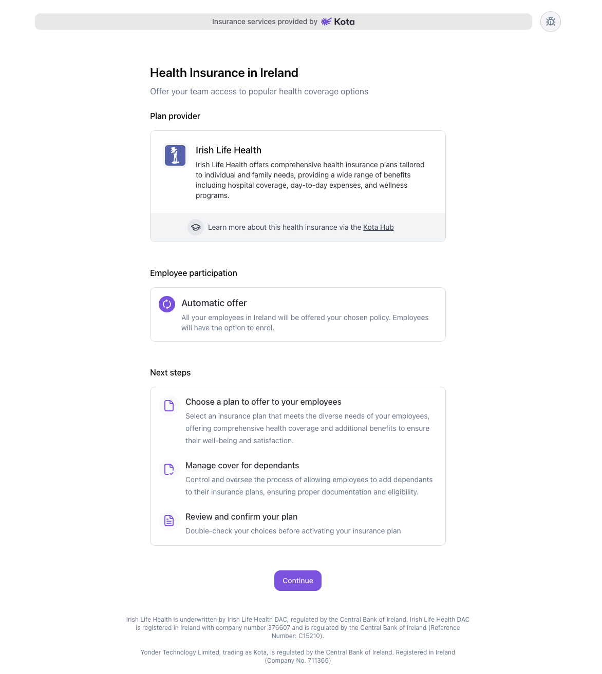 Employer health insurance setup in Ireland