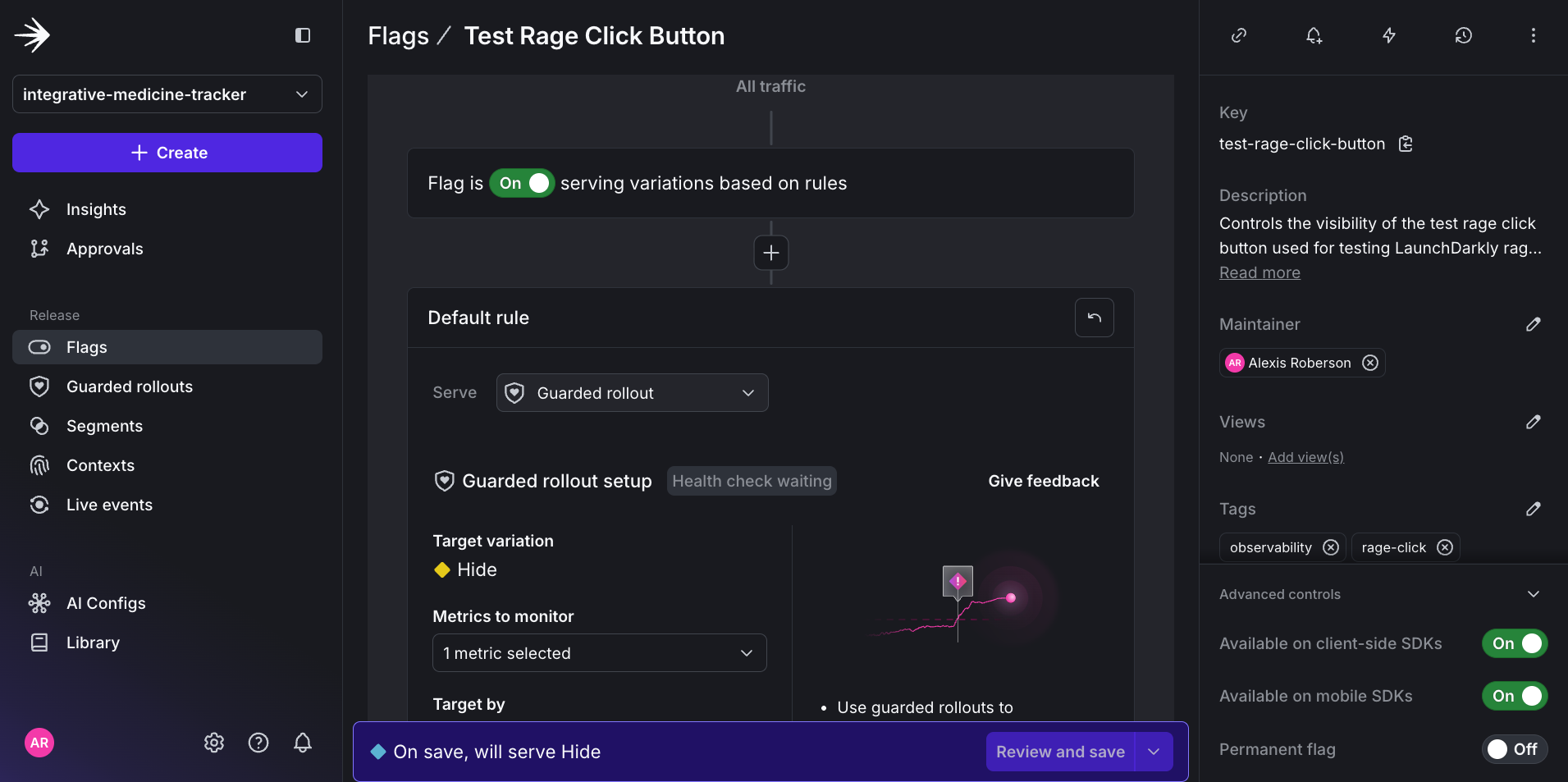 Image of Default rule widget after selecting Guarded rollout.