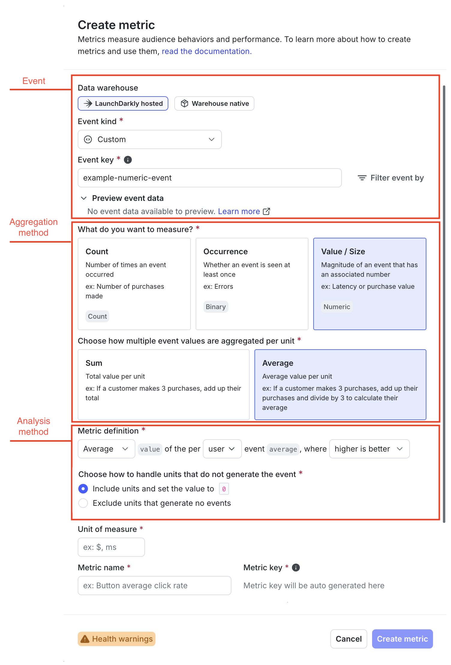Configuring metric components.