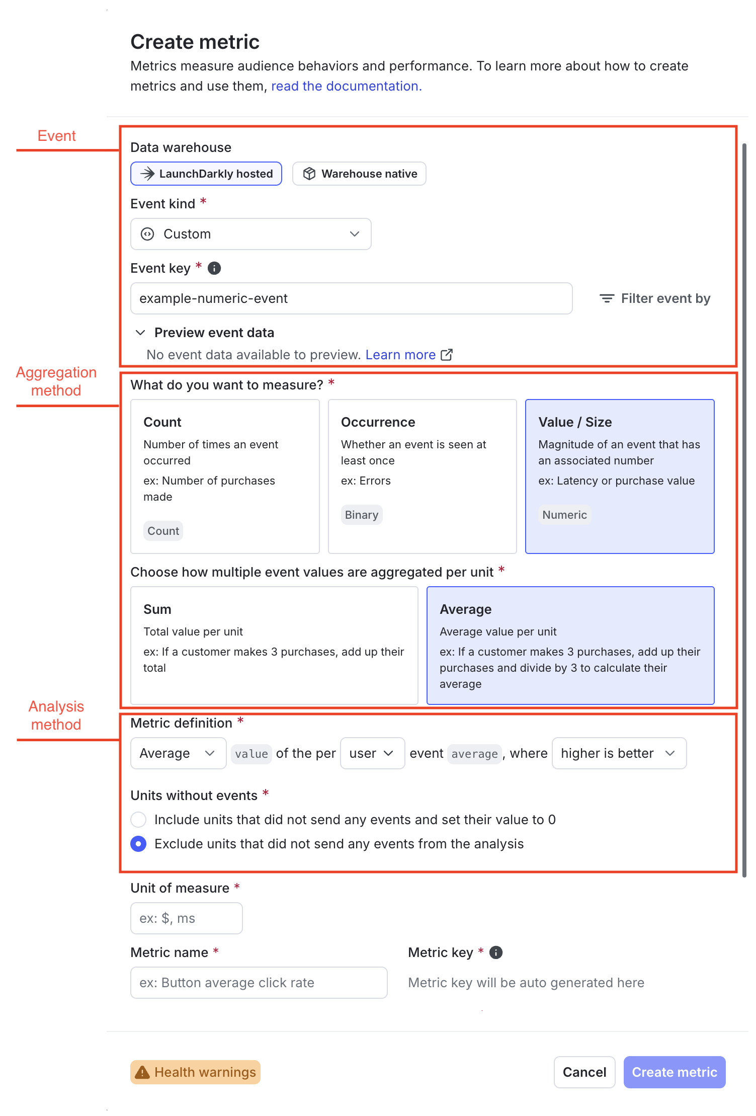 Configuring metric components.