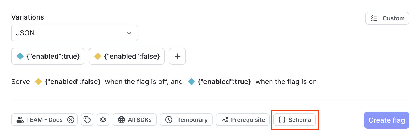 The schema option in the flag creation dialog.
