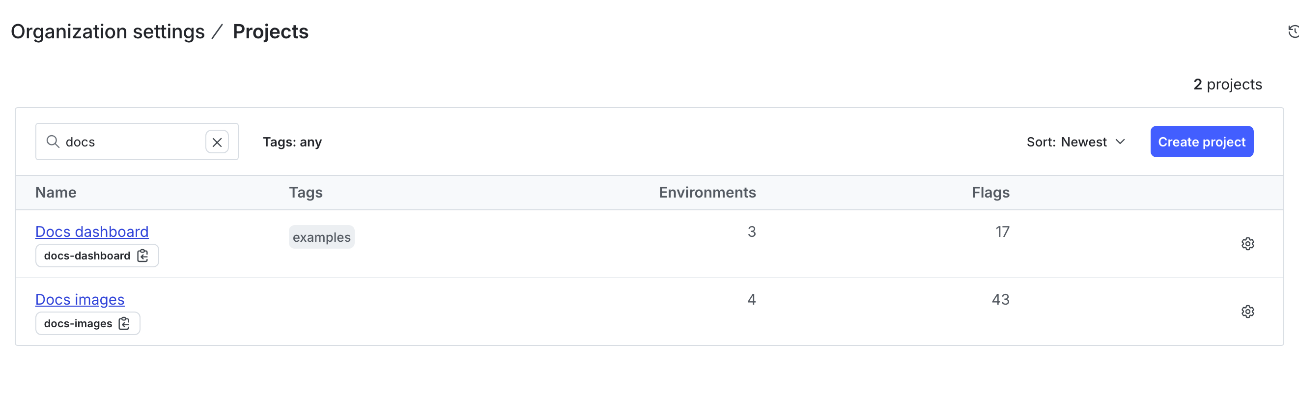 The Projects list.