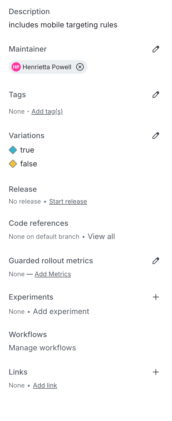 Settings in the right sidebar of a flag.