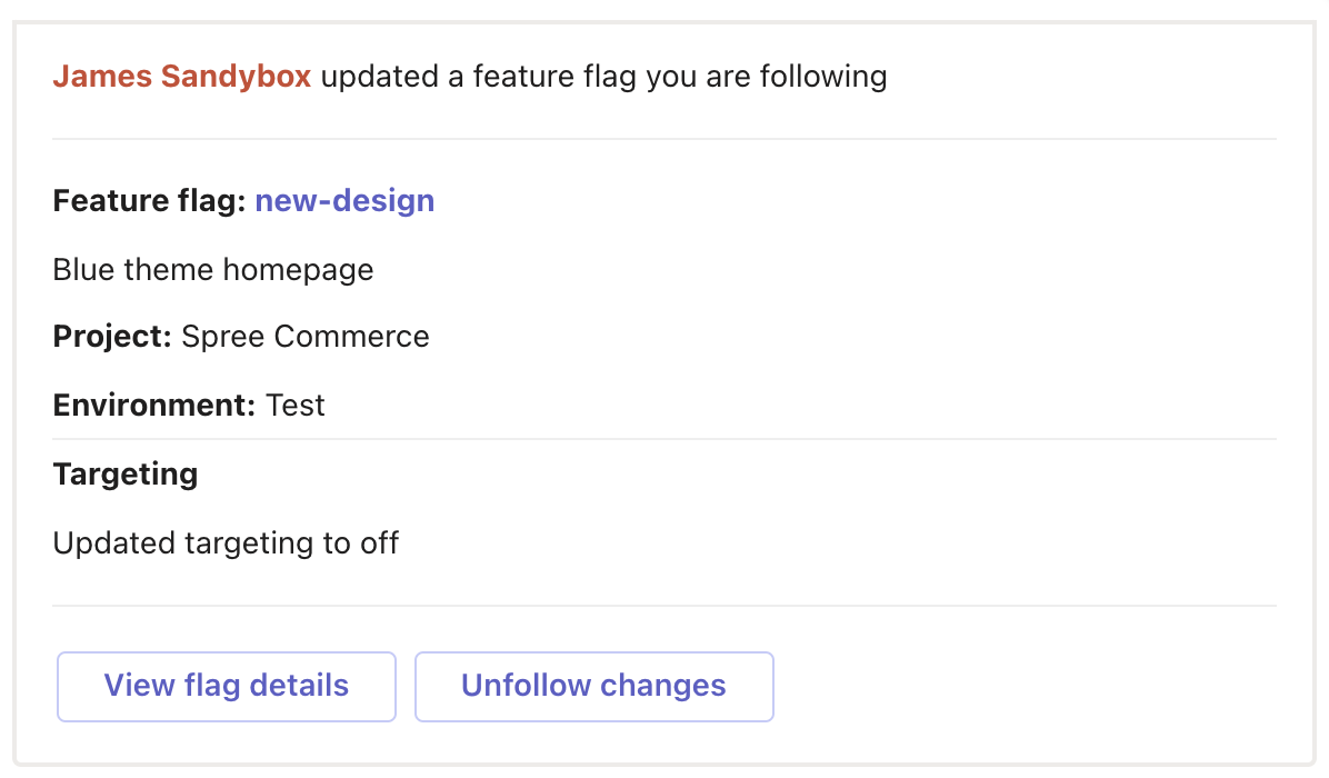 A flag notification message in Microsoft Teams.