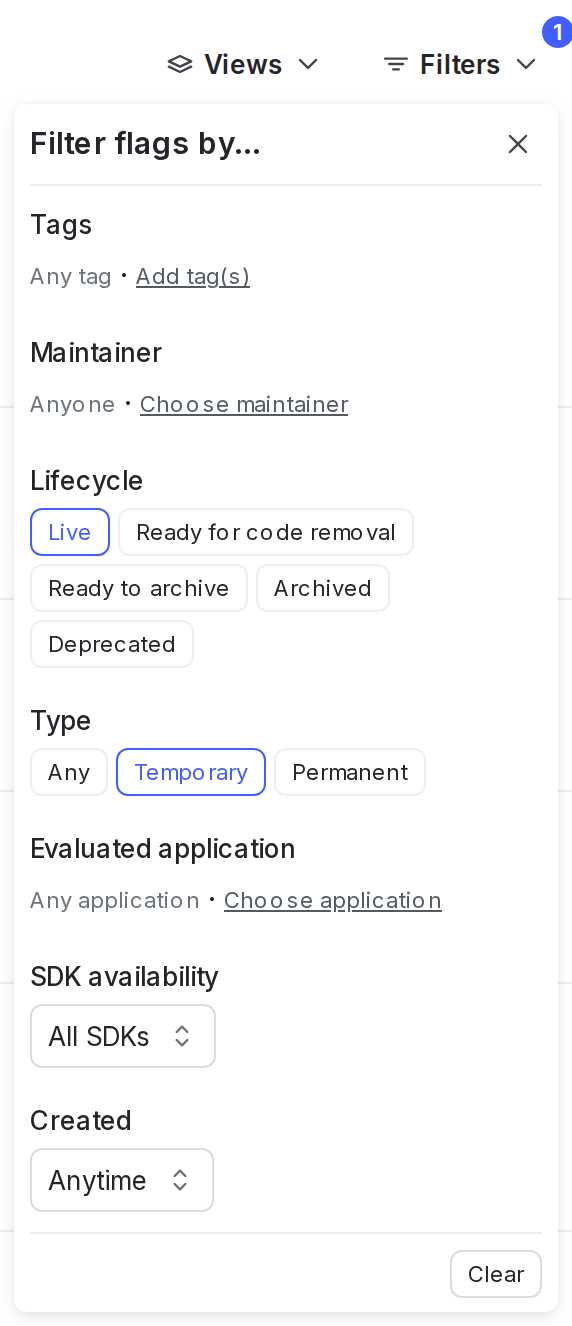 Two filters applied to the Flags list.
