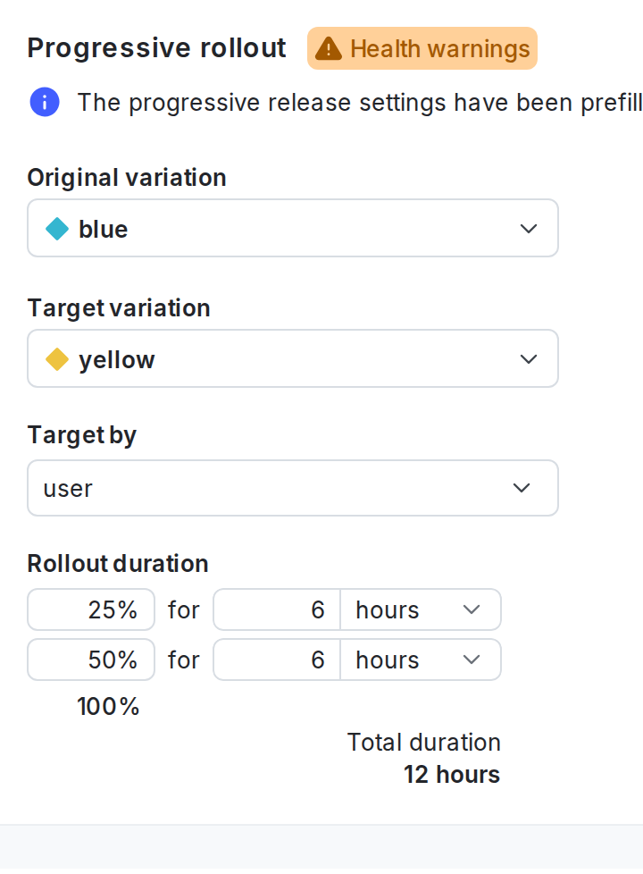 A progressive rollout configuration on a default rule.