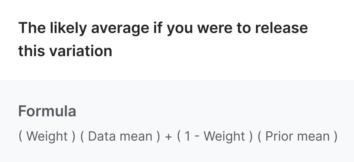 The formula for the posterior mean of a variation in an experiment's results table.