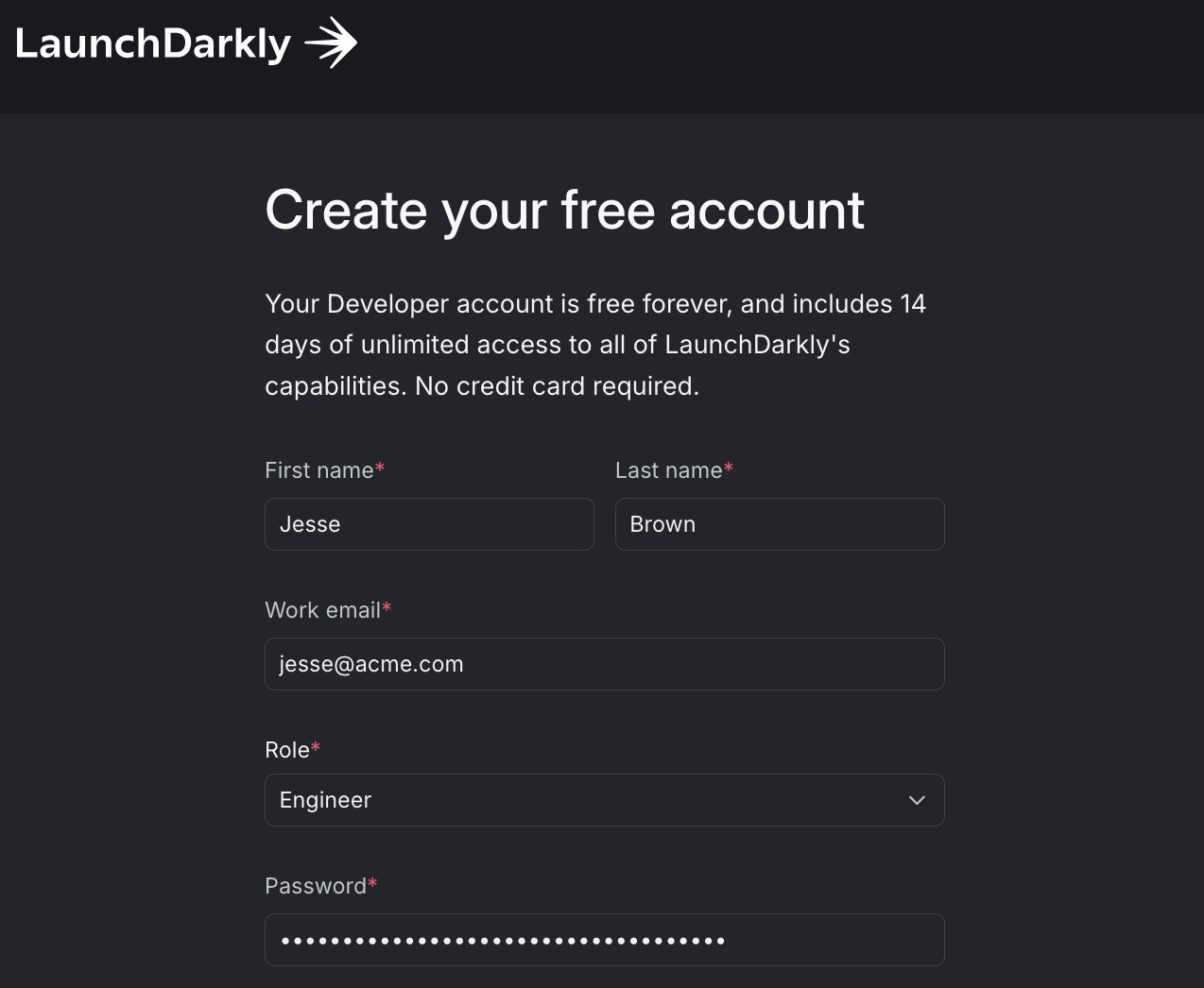 The menu to start your LaunchDarkly trial.
