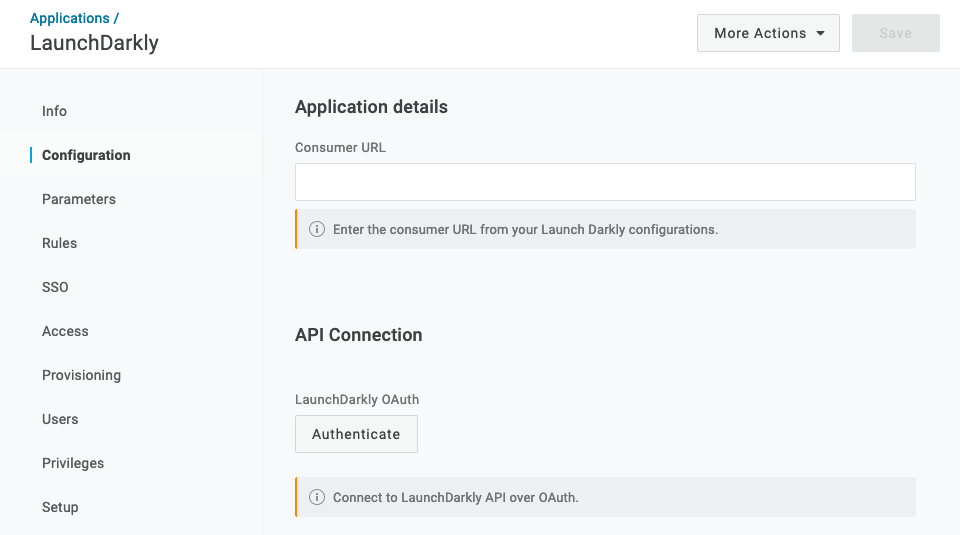 The OneLogin Configuration screen.