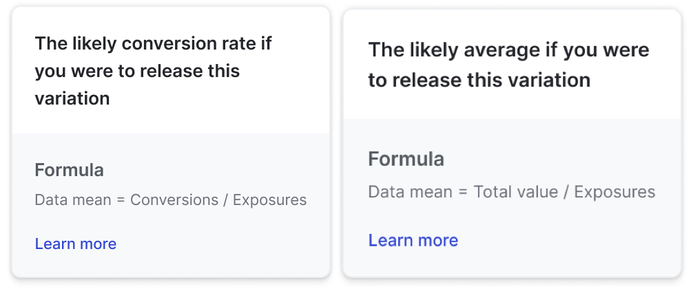 The formula for the data mean in an experiment's results table when CUPED is not applied.