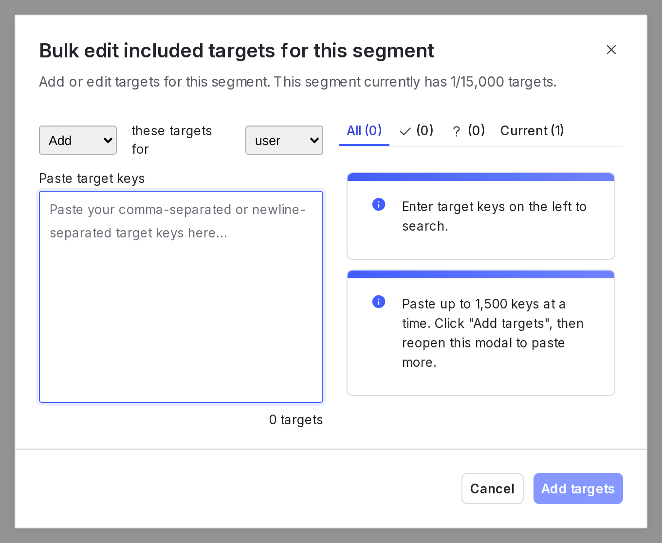 The "Bulk edit targets for this segment" dialog.