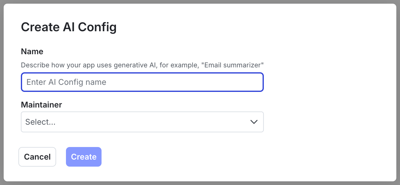 The "Create an AI Config" dialog.