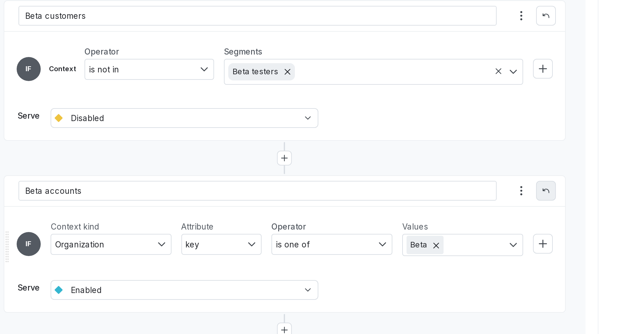 Two rules, targeting a segment and an organization context.