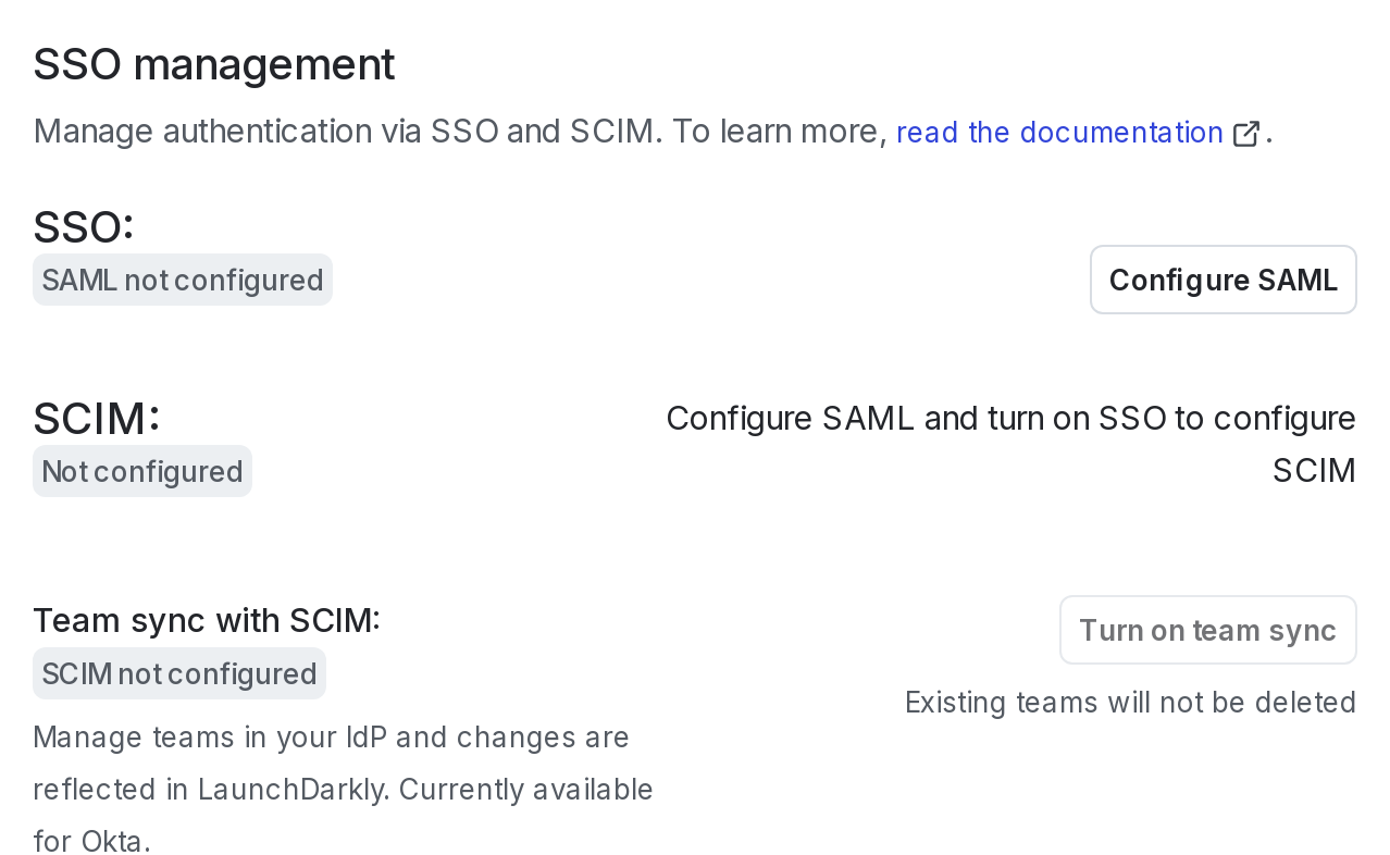The "SSO management" section of the "Security" tab.