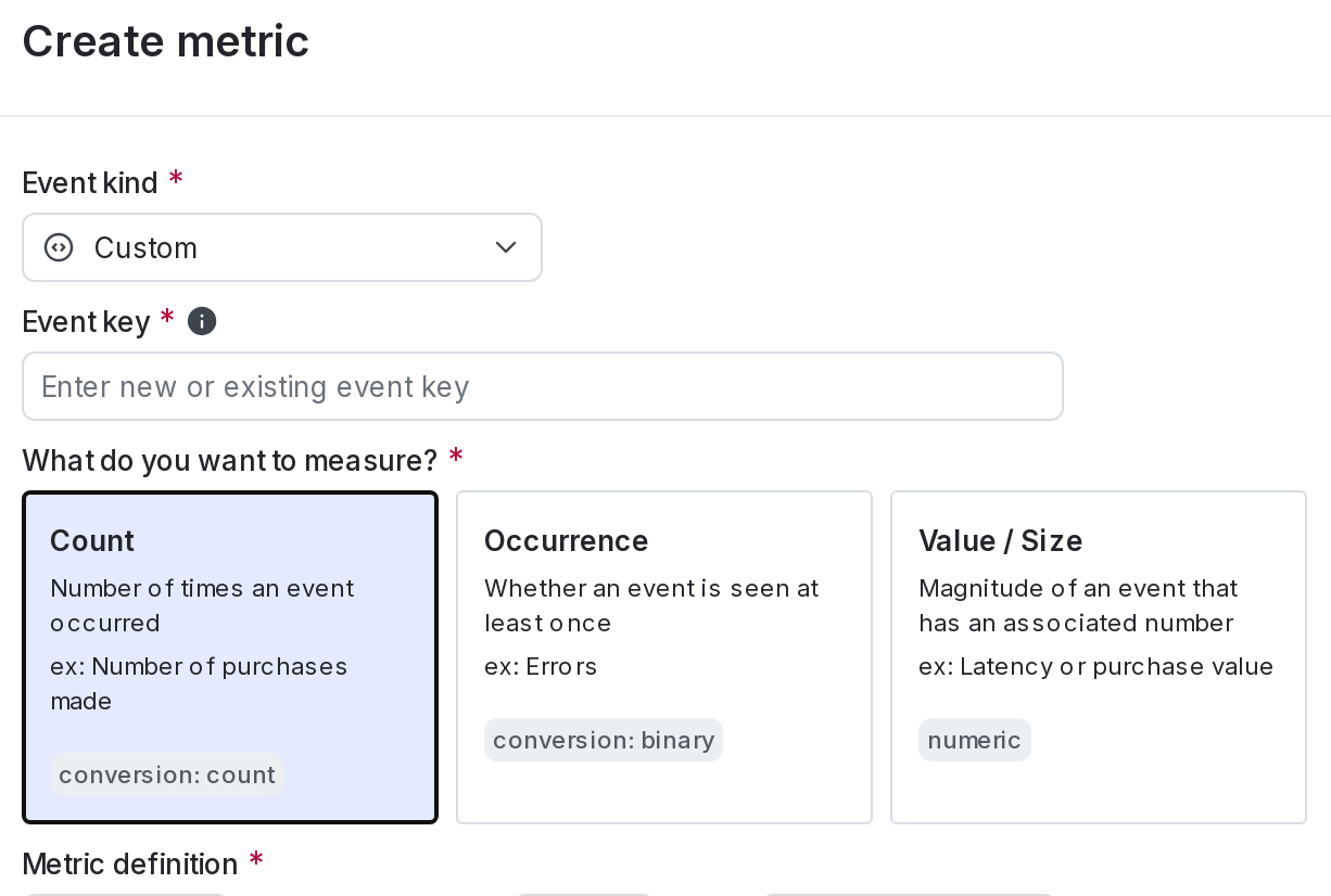 A custom conversion count metric.
