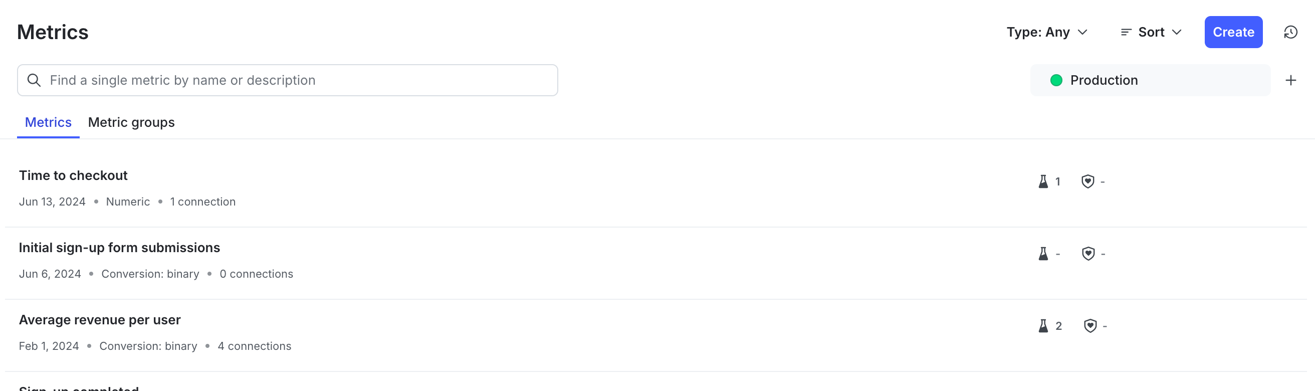 The Metrics list.