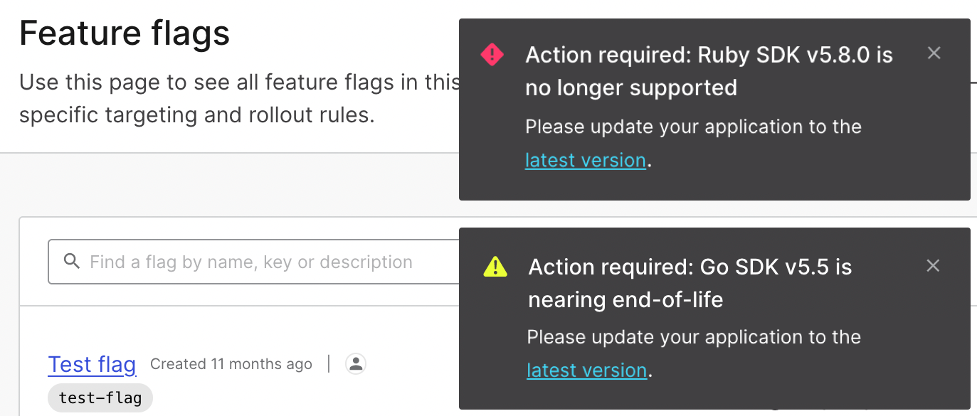 SDK version notifications.