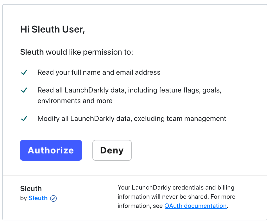 The LaunchDarkly authorization dialog.