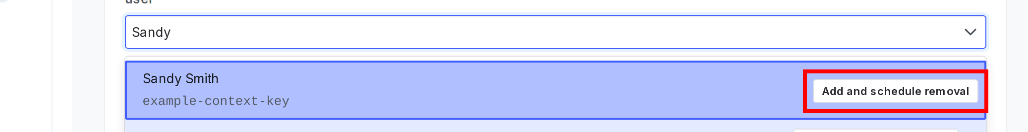 The targeting field with the "Add and schedule removal" option called out.