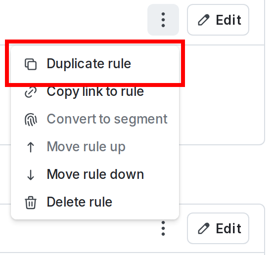 A feature flag's "Duplicate rule" option called out.