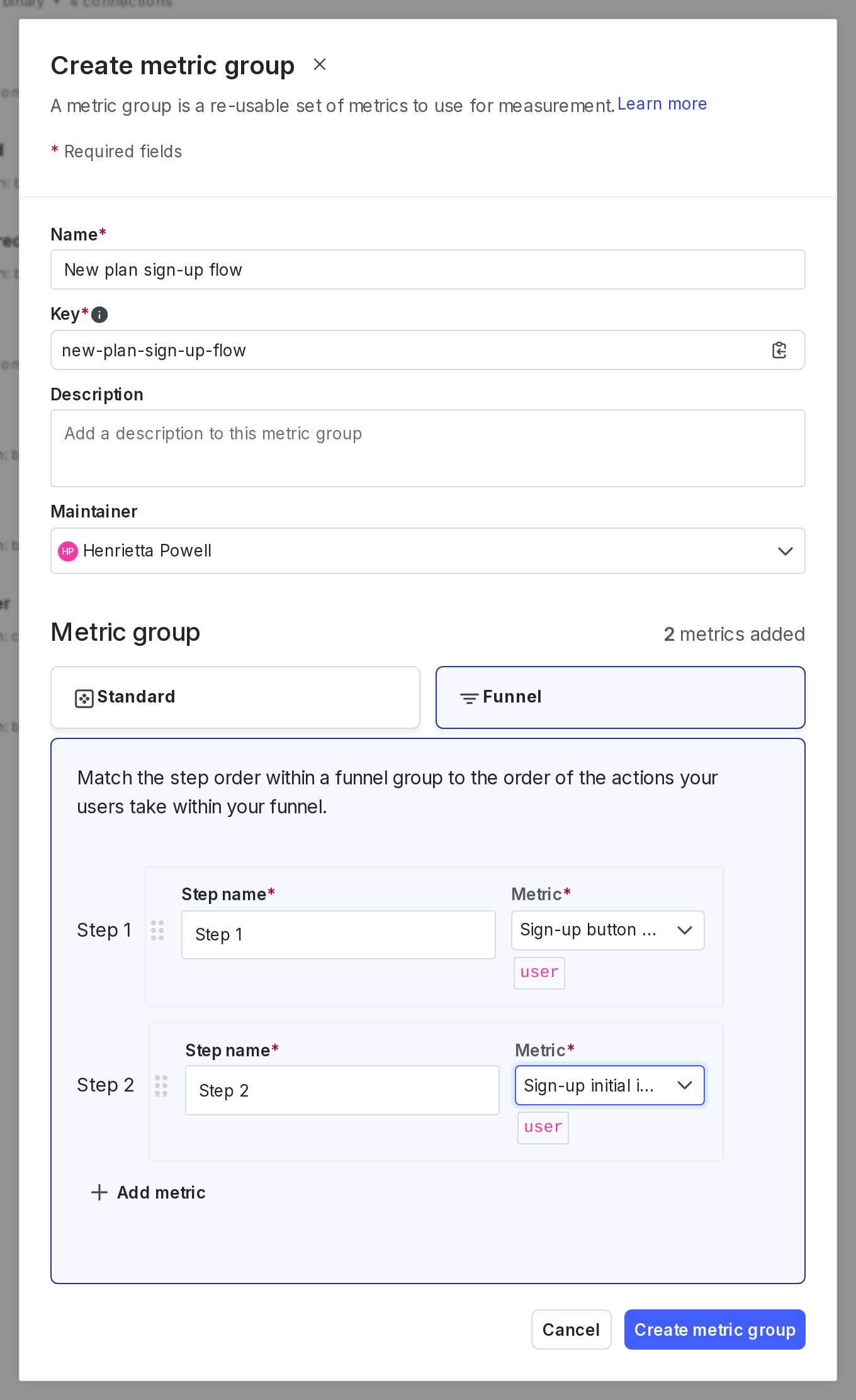 A funnel optimization group with two steps added.