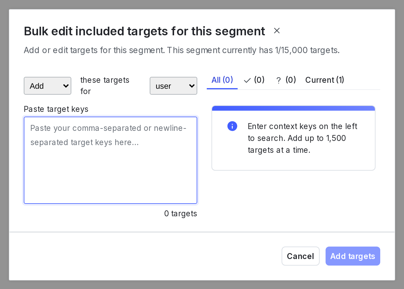 The "Bulk edit targets for this segment" dialog.