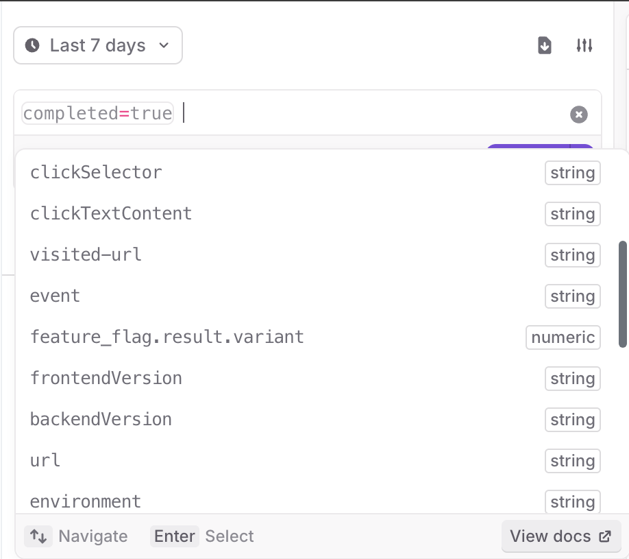 The session replay search pane, with options expanded.