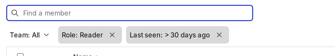 The "Members" tab with filters applied.