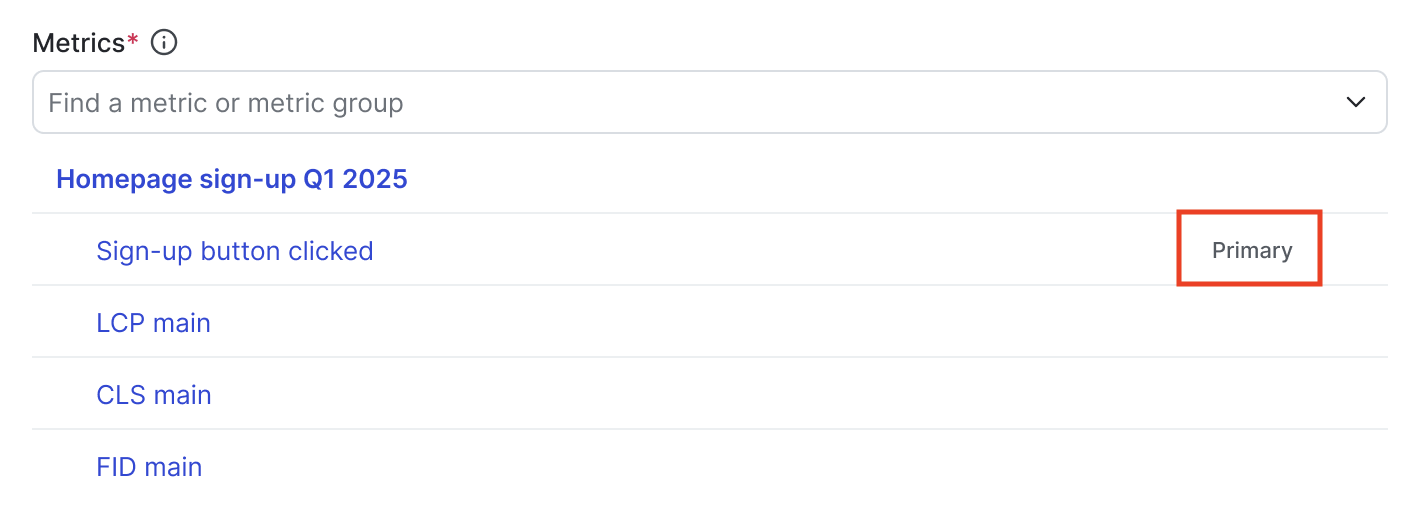 A metric group with the primary metric called out.