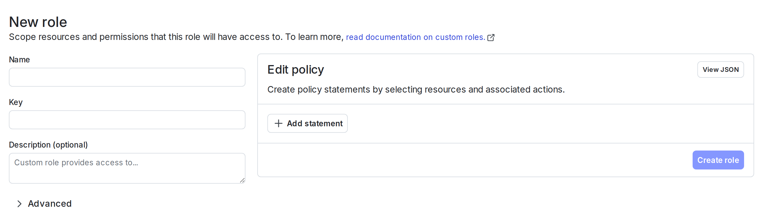 The New role page.