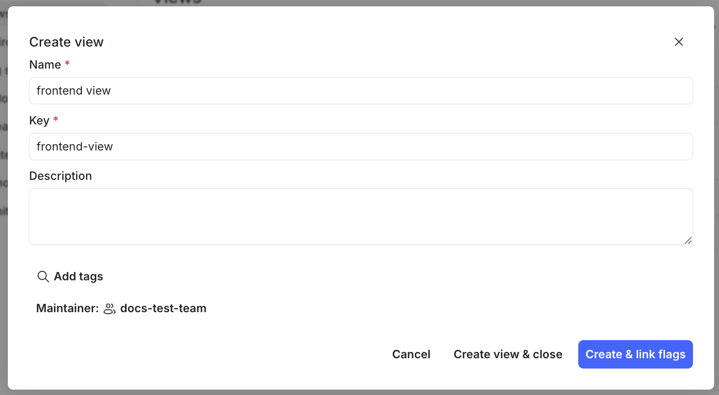 The "Create view" dialog.