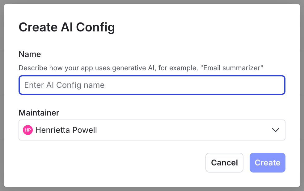 The "Create an AI Config" dialog.