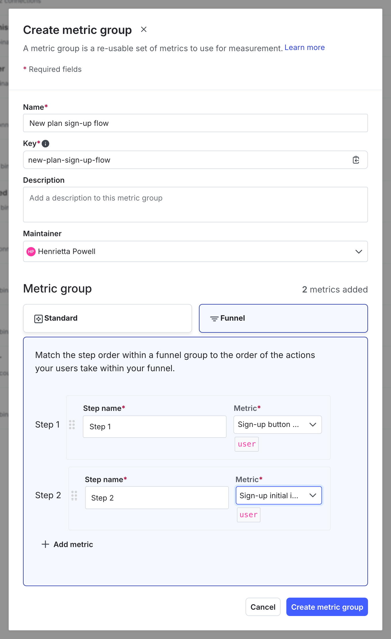 A funnel optimization group with two steps added.