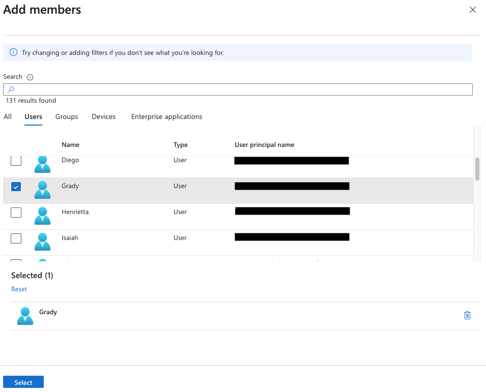 Adding members to a new Entra ID group.