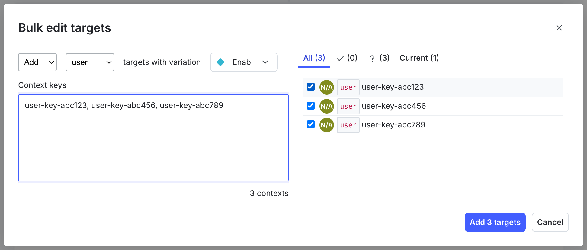 The "Bulk editing" dialog.