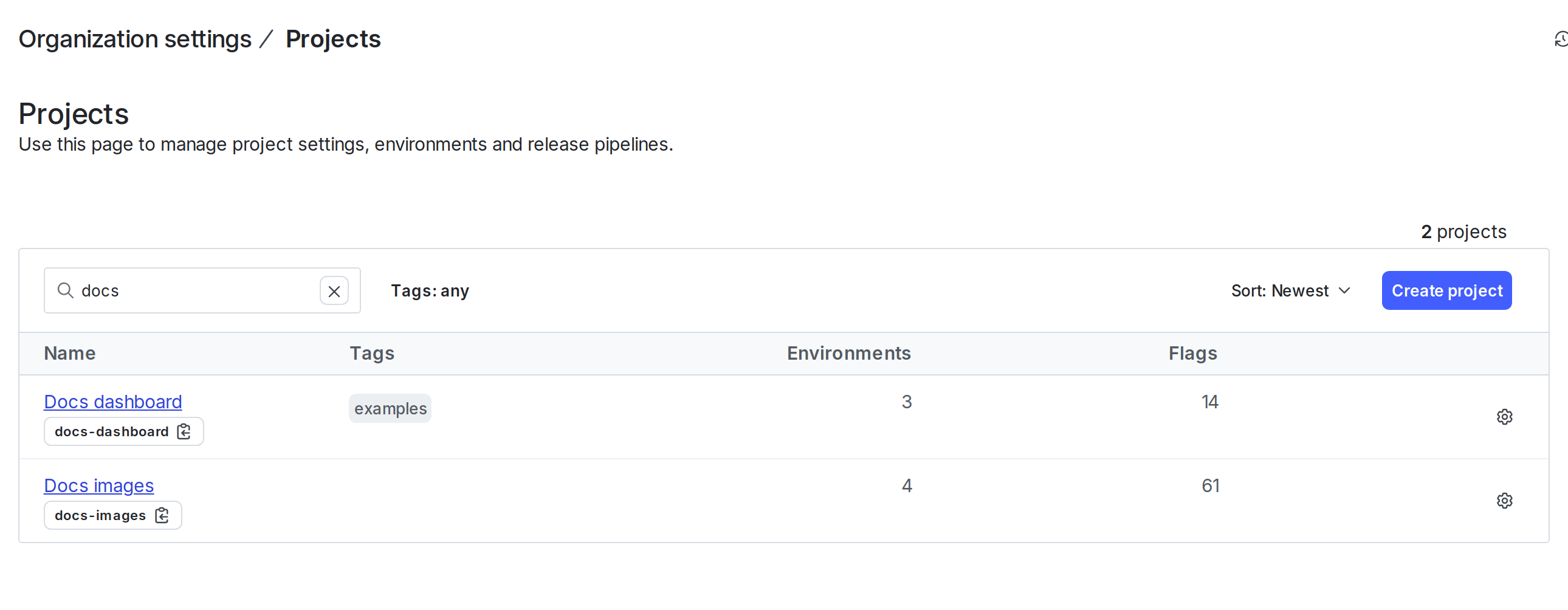 The Projects list.