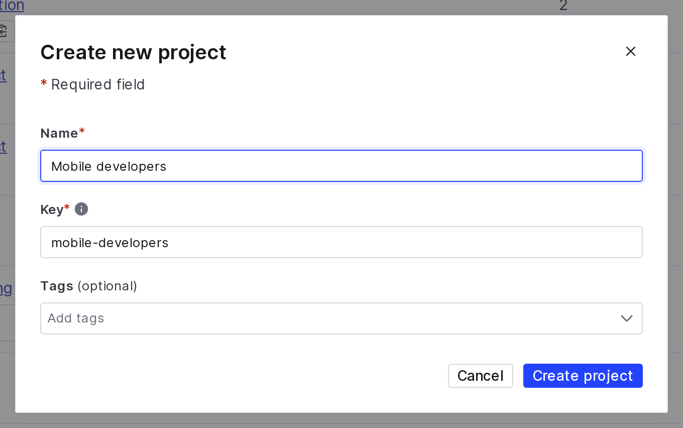 The "Create new project" dialog.